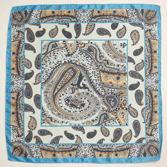Vintage Blue Paisley Print Square Silky Satin Scarf 25"x25" Neck Hair Wrap