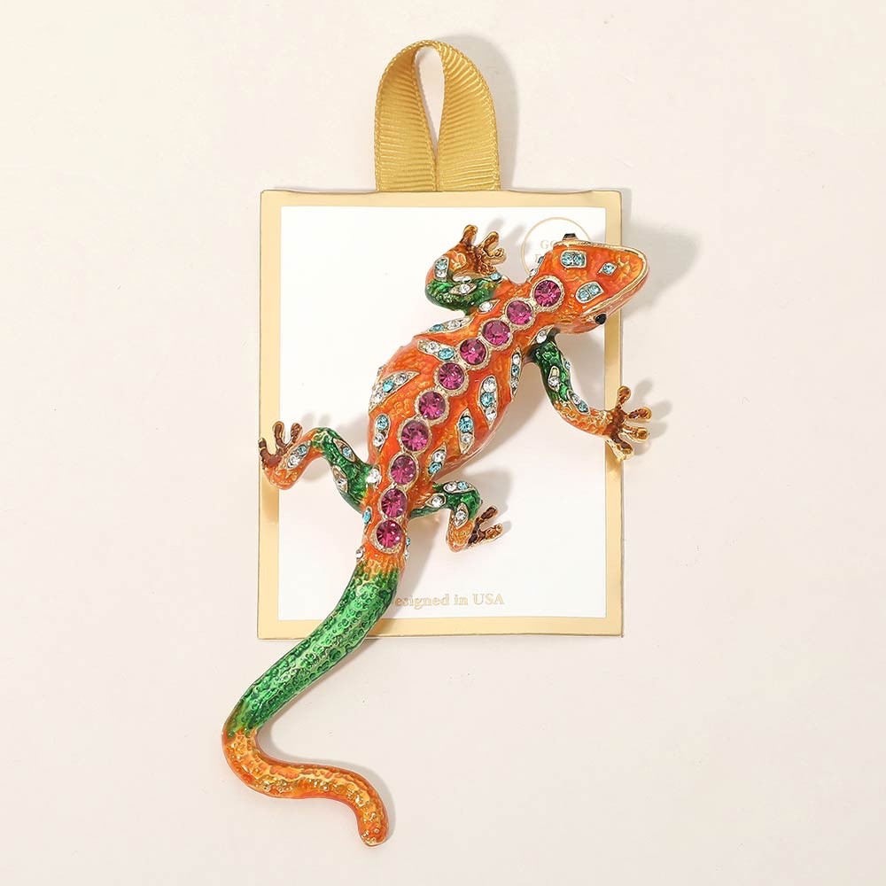 Vibrant Crystal Lizard Gecko Brooch Pin Colorful Rhinestone Animal Jewelry Gift