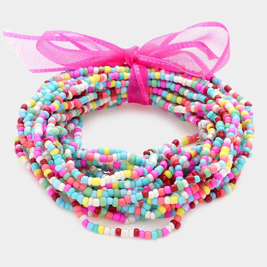 25PCS Colorful Seed Beaded Stretch Bracelets Boho Stackable Jewelry for Women