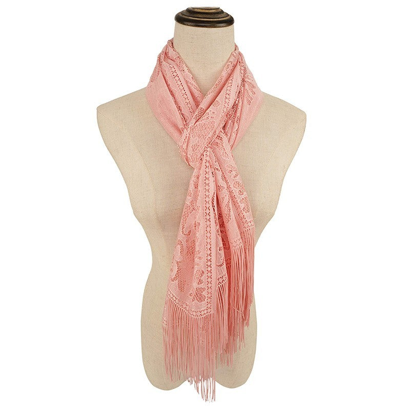 Women Floral Lace Tassel Shawl Wrap Sheer Evening Scarf Soft Lightweight Pashmin