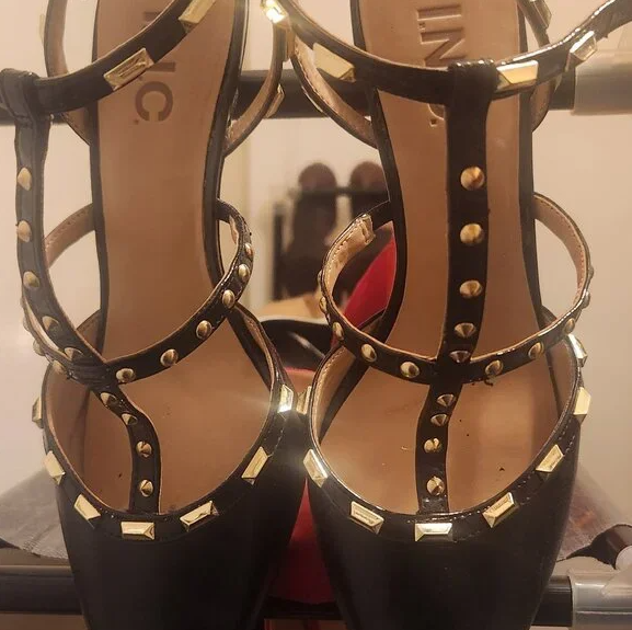 Studded Womens Pointy Kitten Heels in Black INC Closed Toe Ladies Office Shoes 