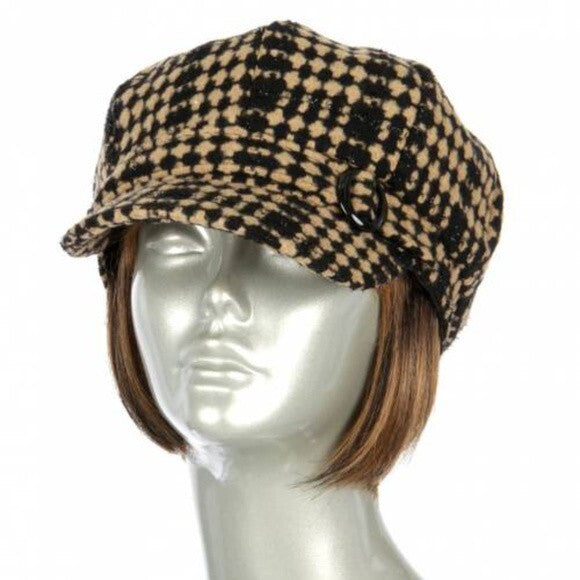 Metallic Stitched Cabbie Hat Womens Stylish Newsboy Cap Winter Fashion Accessory