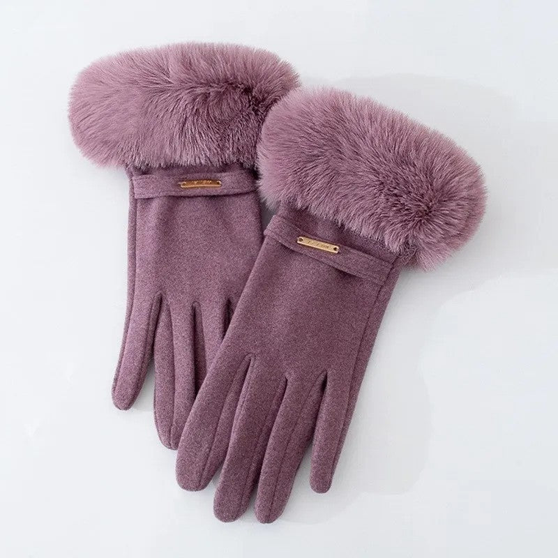 Women's Winter Gloves Touchscreen Warm Faux Fur Trim Thick Thermal Fleece Lining