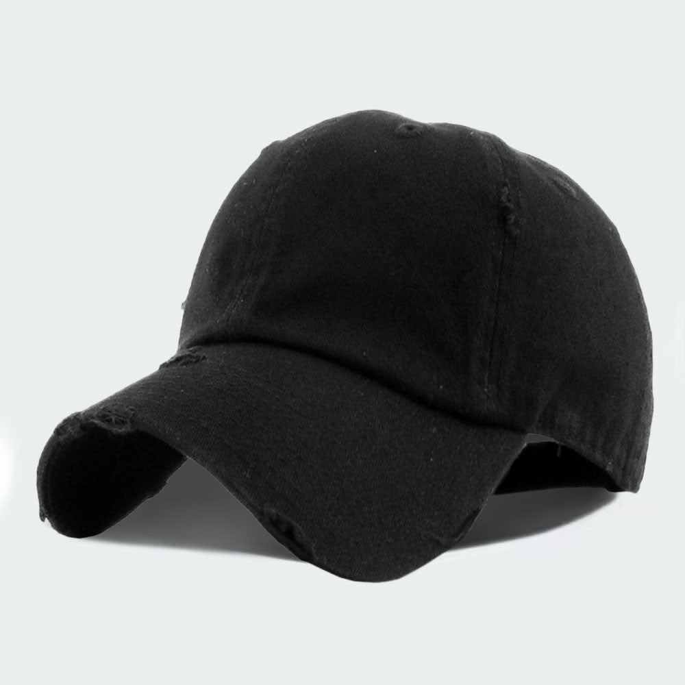 Distressed Black Baseball Cap Hat Vintage Dad Hat Style Adjustable Metal Buckle
