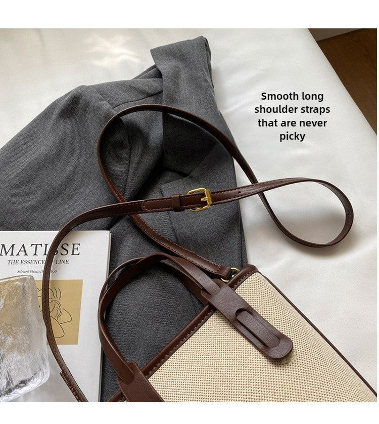 Sturdy Canvas Bucket Bag for Women Shoulder Strap Crossbody Retro Casual Handbag