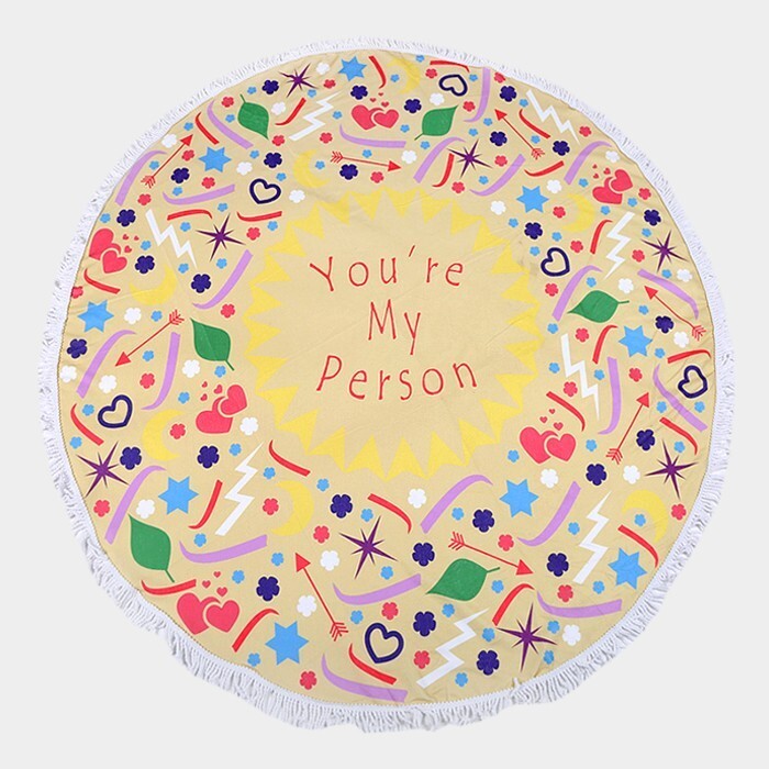 You Are My Person Round Beach Towel Soft Terry Cloth Mandala Blanket Summer Picn