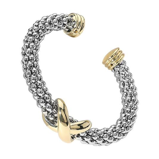 Two Tone Crisscross Open Cuff Bracelet Fashion Jewelry for Women