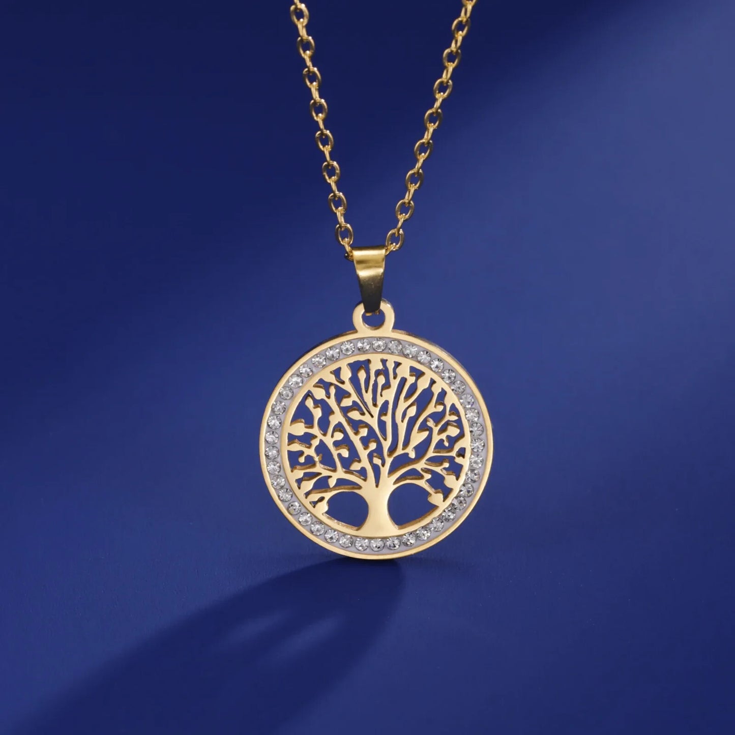 Gold Color Tree of Life Necklace for Women Stainless Steel Zircon Pendant Gift
