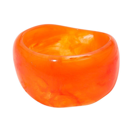 2pc Chunky Orange and Teal Marble Resin Bangle Bracelet Set - Bold Statement