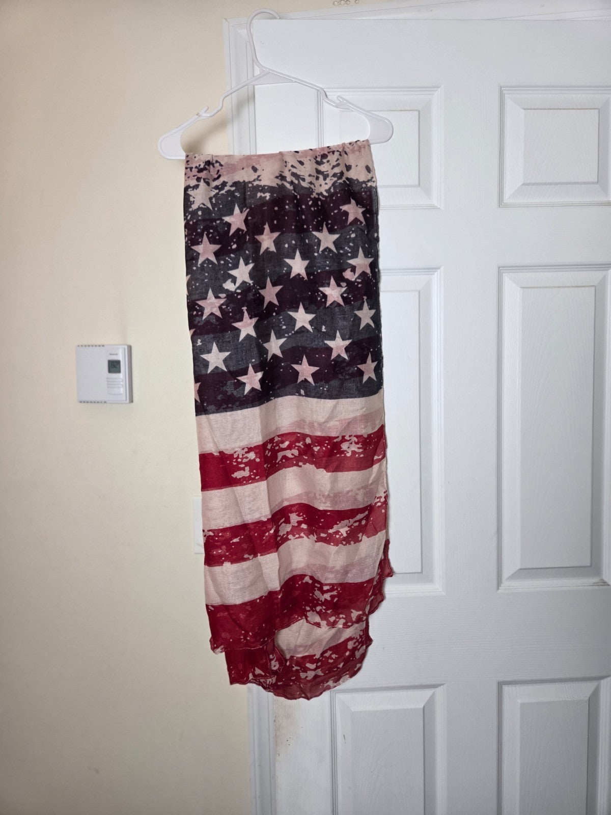 USA Flag Printed Sheer Wrap Scarf for Women Lightweight Patriotic Shawl
