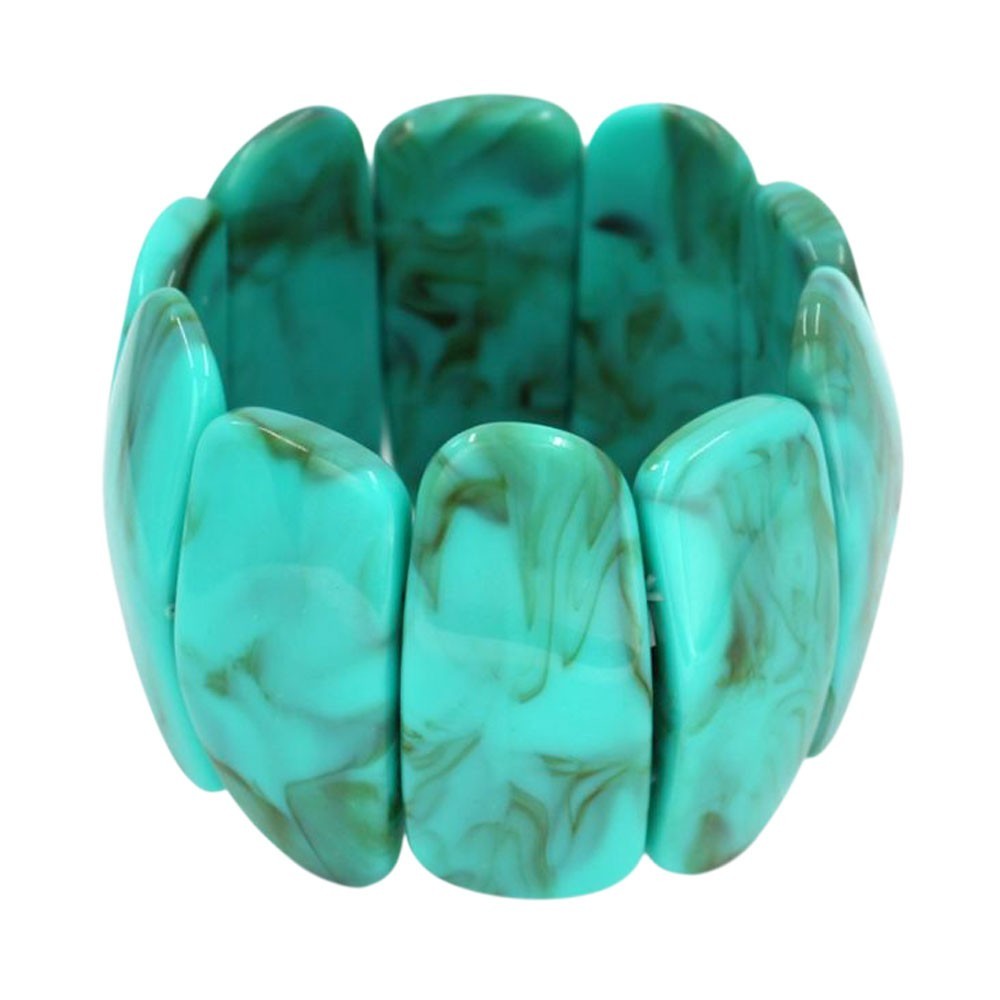 2PCS Wide Turquoise Marble Resin Stretch Bracelet Set 2 Statement Jewelry