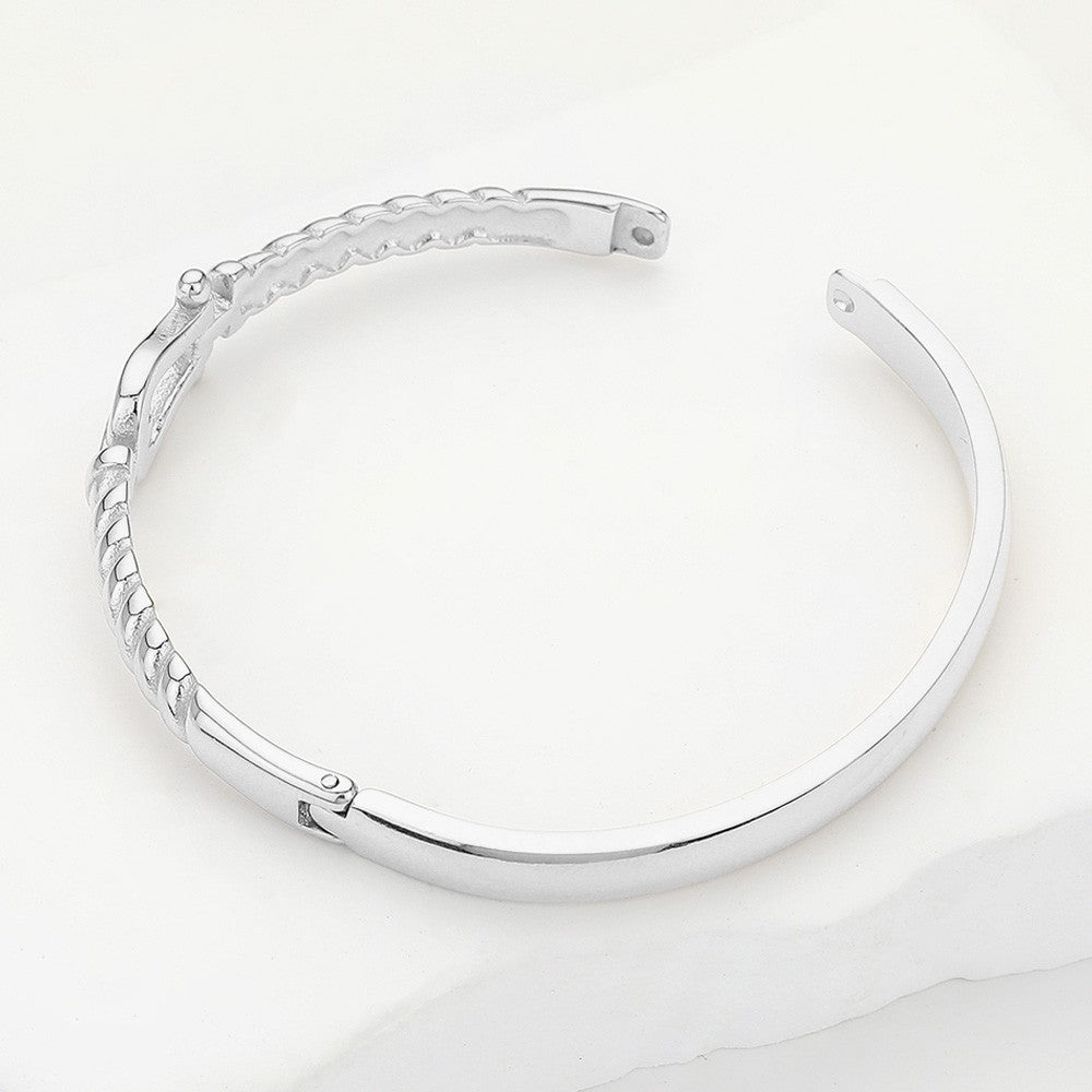 Equestrian Horseshoe Bangle Bracelet for Women Silver Rope Twist Hinged