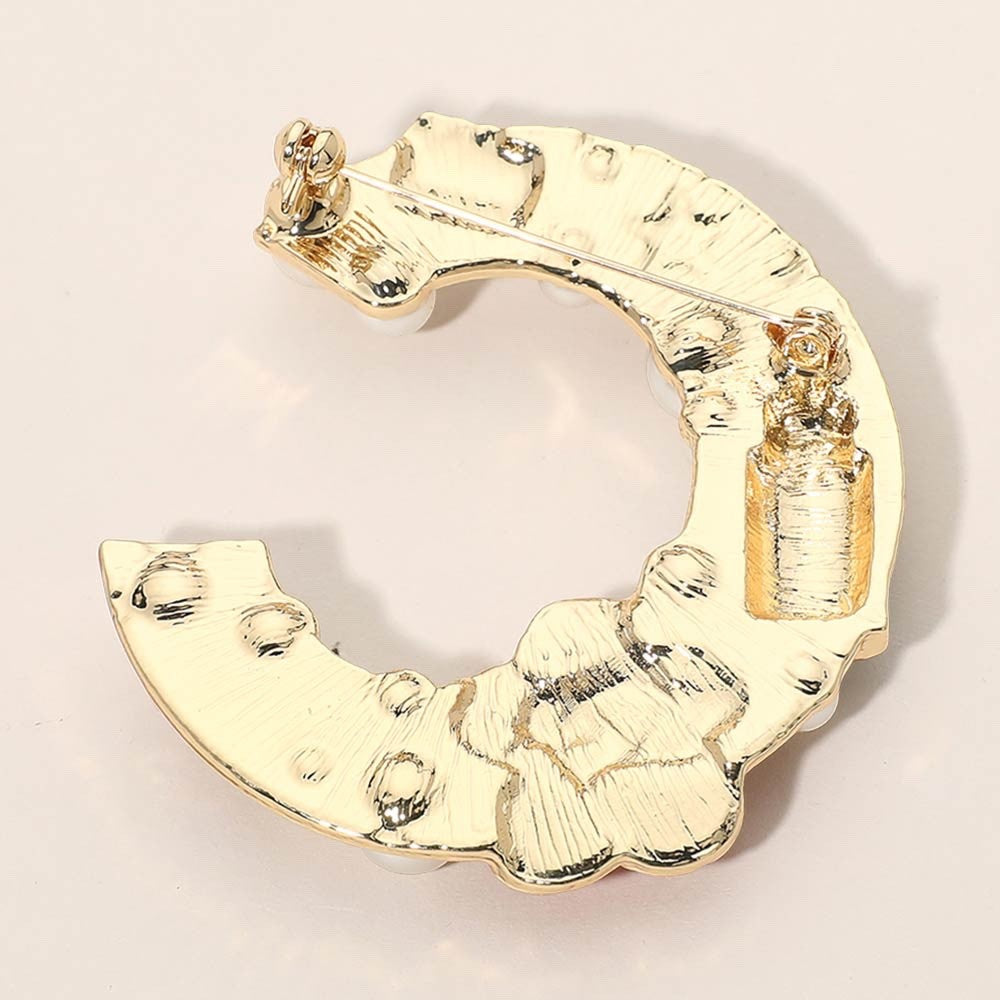 Luxury C-Shape Camellia Lipstick Pearl Brooch Pin for Elegant Fashion Brooches