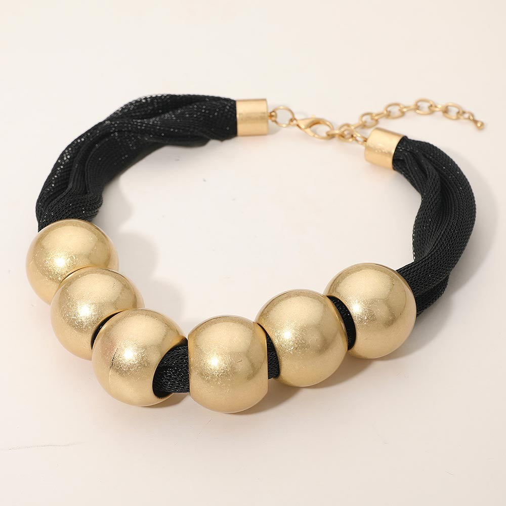 Bold Ball Beaded Mesh Chain Statement Collar Necklace For Women Black & Gold