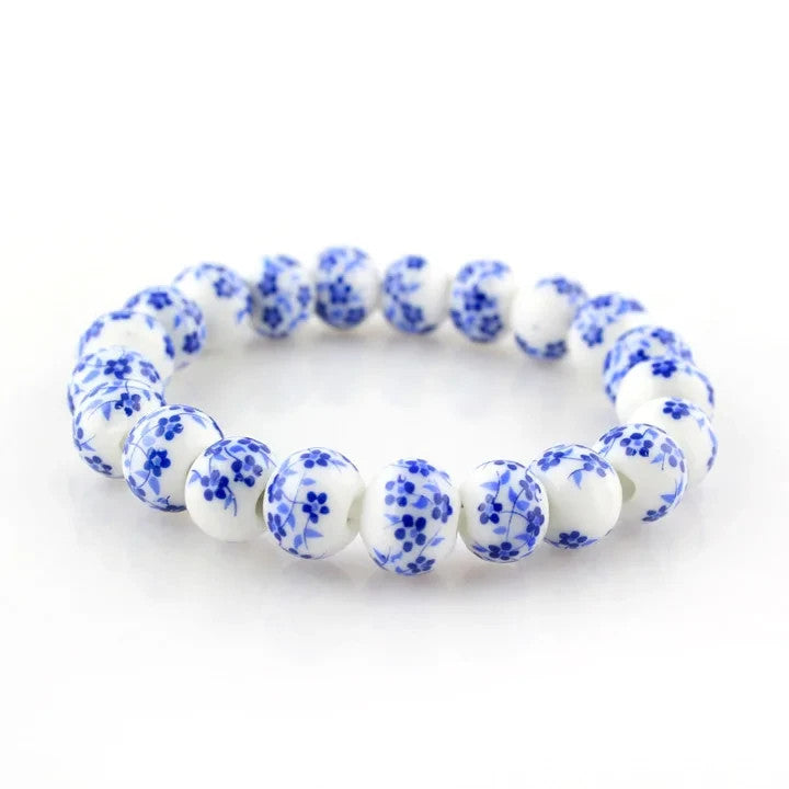 Porcelain Beaded Bracelet for Women Ceramic Jewelry Blue and White Bracelets