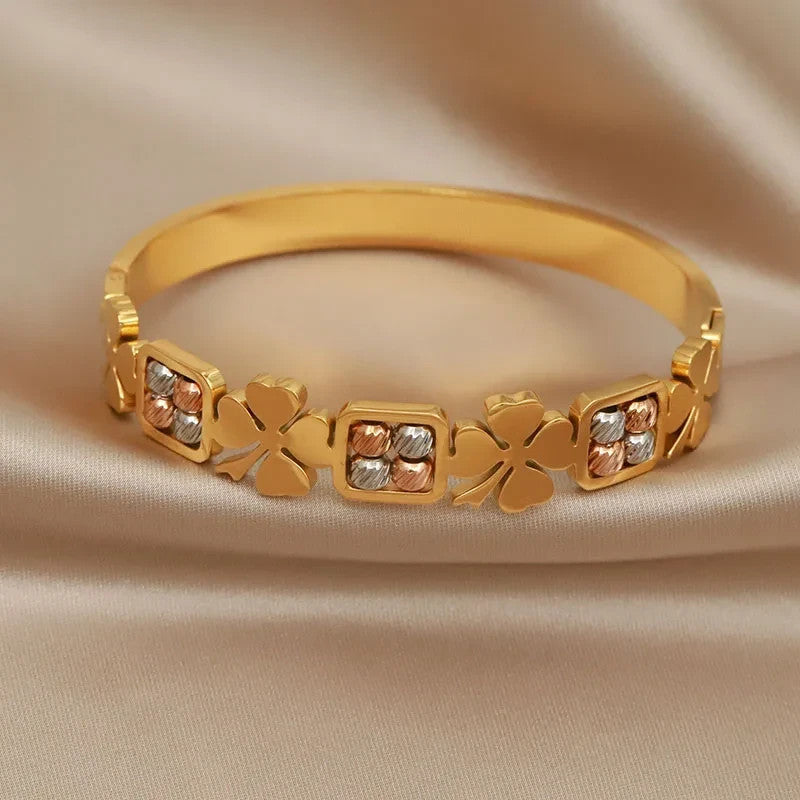 Elegant Stainless Steel Floral Bead Bracelet for Women Non Tarnish Gift Jewelry