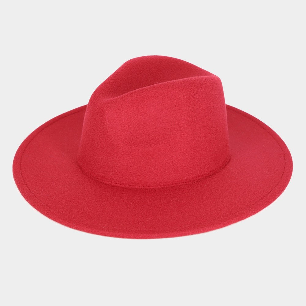 2 Piece Classic Fedora Hat Womens Burgundy 100% Polyester 3-inch Wide Flat Brim