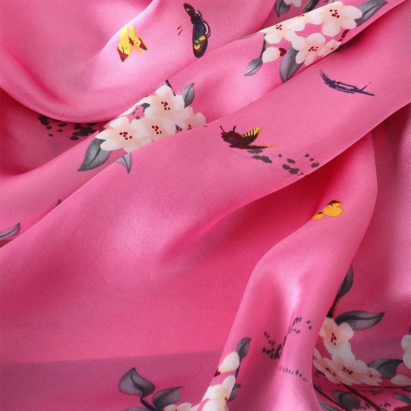 27x27 Inch Silk Feel Square Scarf for Women Printed Headkerchief Neck Wrap Pink