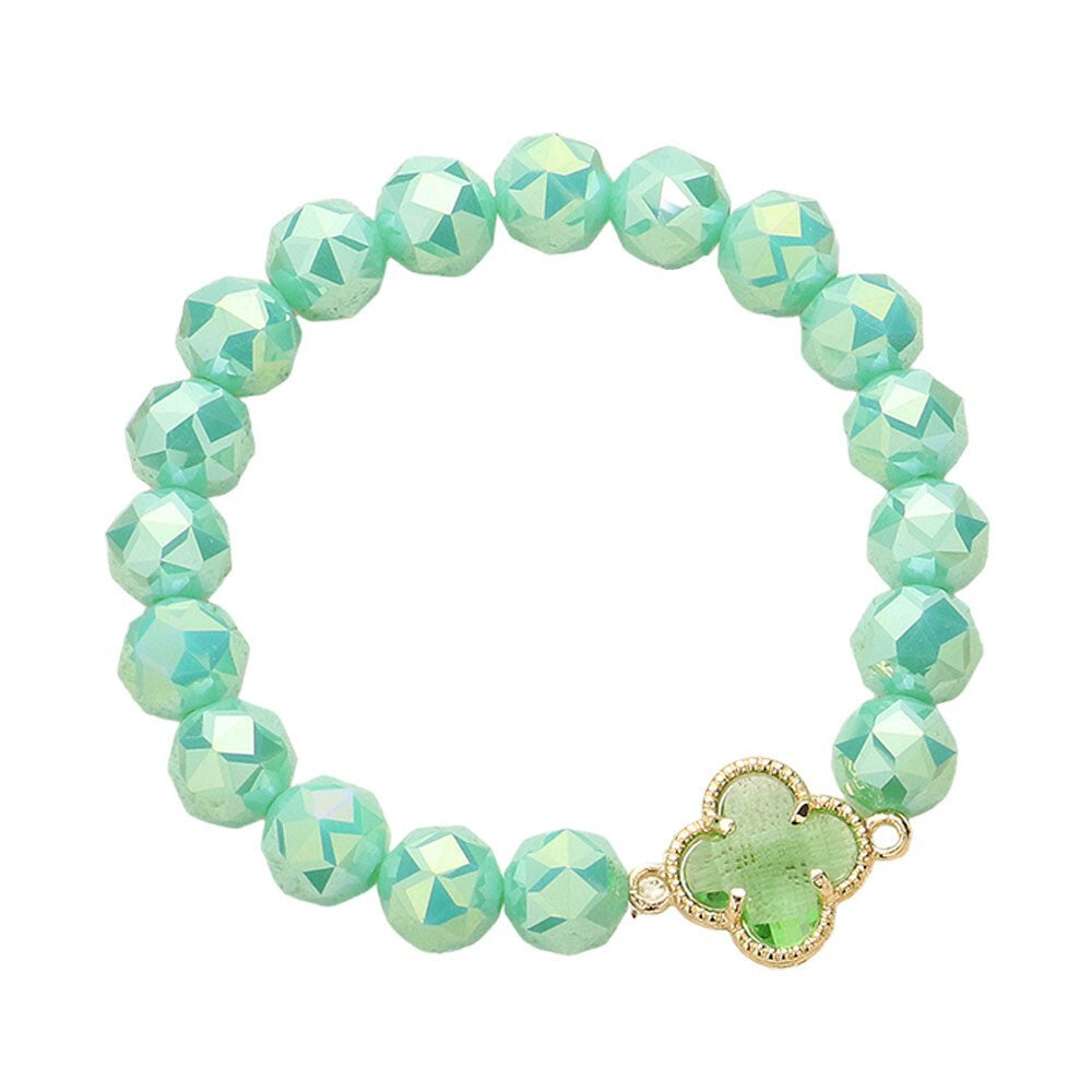 Quatrefoil Pointed Faceted Beaded Stretch Bracelet for Women Elegant Jewelry