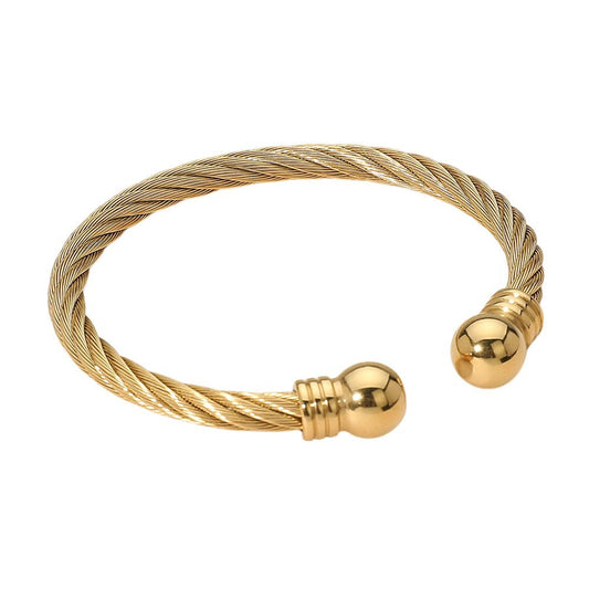 Stainless Steel Cable Cuff Bracelet with Polished Ball Tips Unisex Jewelry