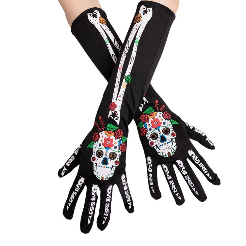 Day of the Dead Sugar Skull Skeleton Elbow Length Costume Gloves