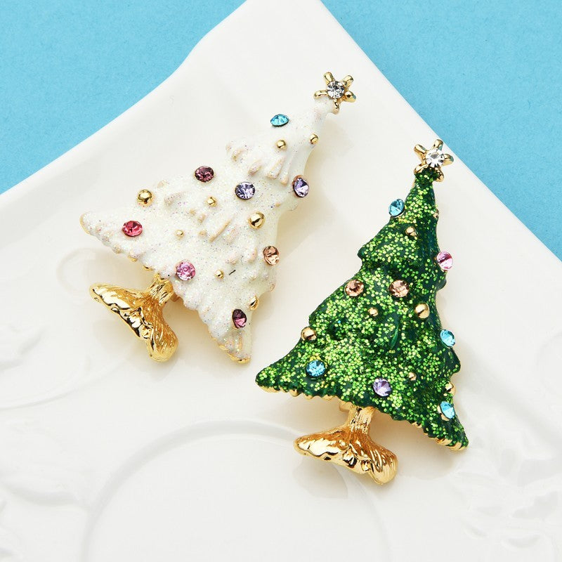 2Pcs Rhinestone Enamel Christmas Tree Brooch Pin 2-Pack Holiday Festive Jewelry
