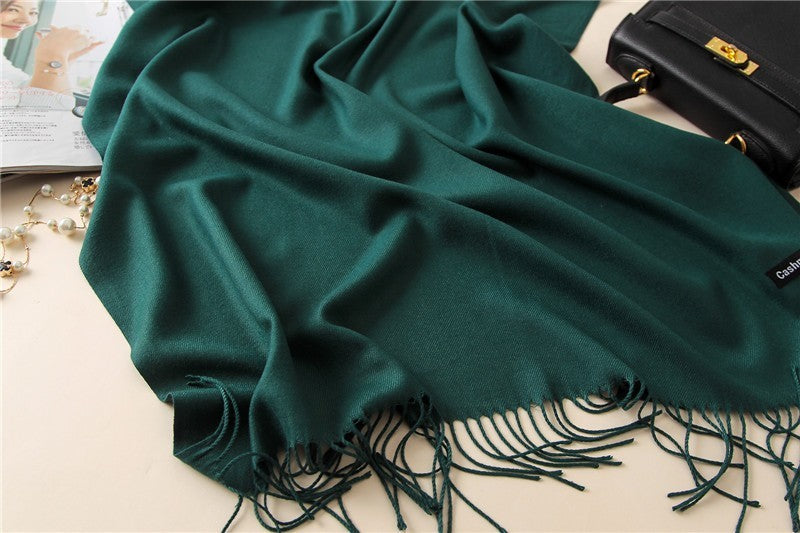 Emerald Green Cashmere Scarf Large Shawl Wrap Soft Fringed Winter