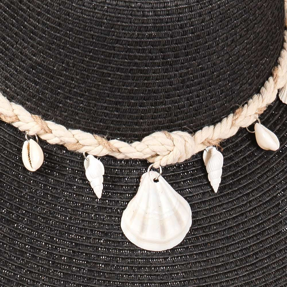 Shell and Conch Braided Band Straw Sun Hat for Women Wide Brim Beach Hat Summer