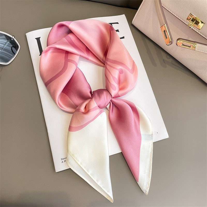2pcs Pink Brown Floral Silk Feel Square Scarf 28" Women’s Fashion Accessories