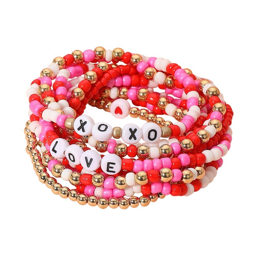 10PCS - XOXO LOVE Message Beaded Stretchable Multi Layered Bracelets for Women