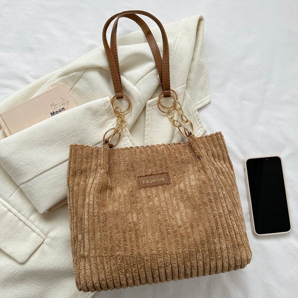 Women's Corduroy Shoulder Bag Tote Handbag Fashion Casual Large Capacity Purse