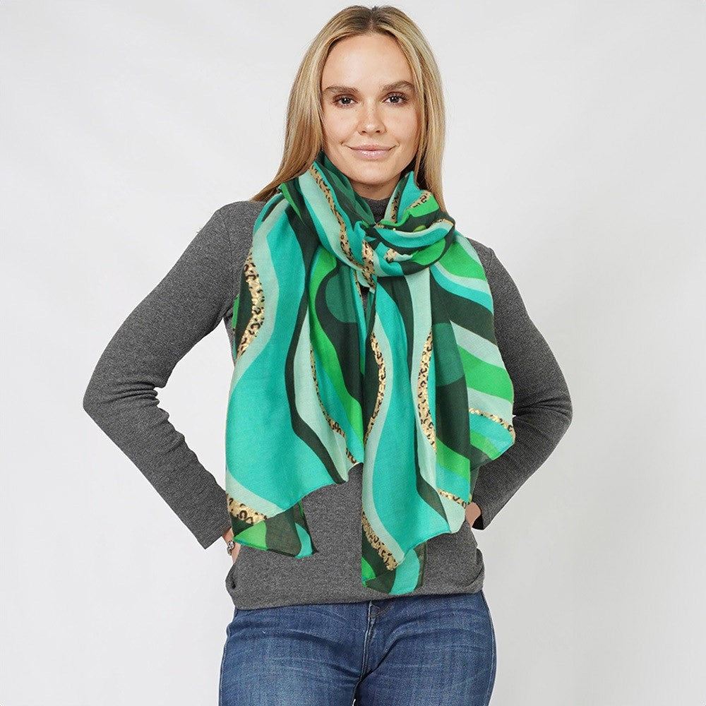 Abstract Foil Print Lightweight Scarf Women Summer Shawl Wrap Fashion Stole