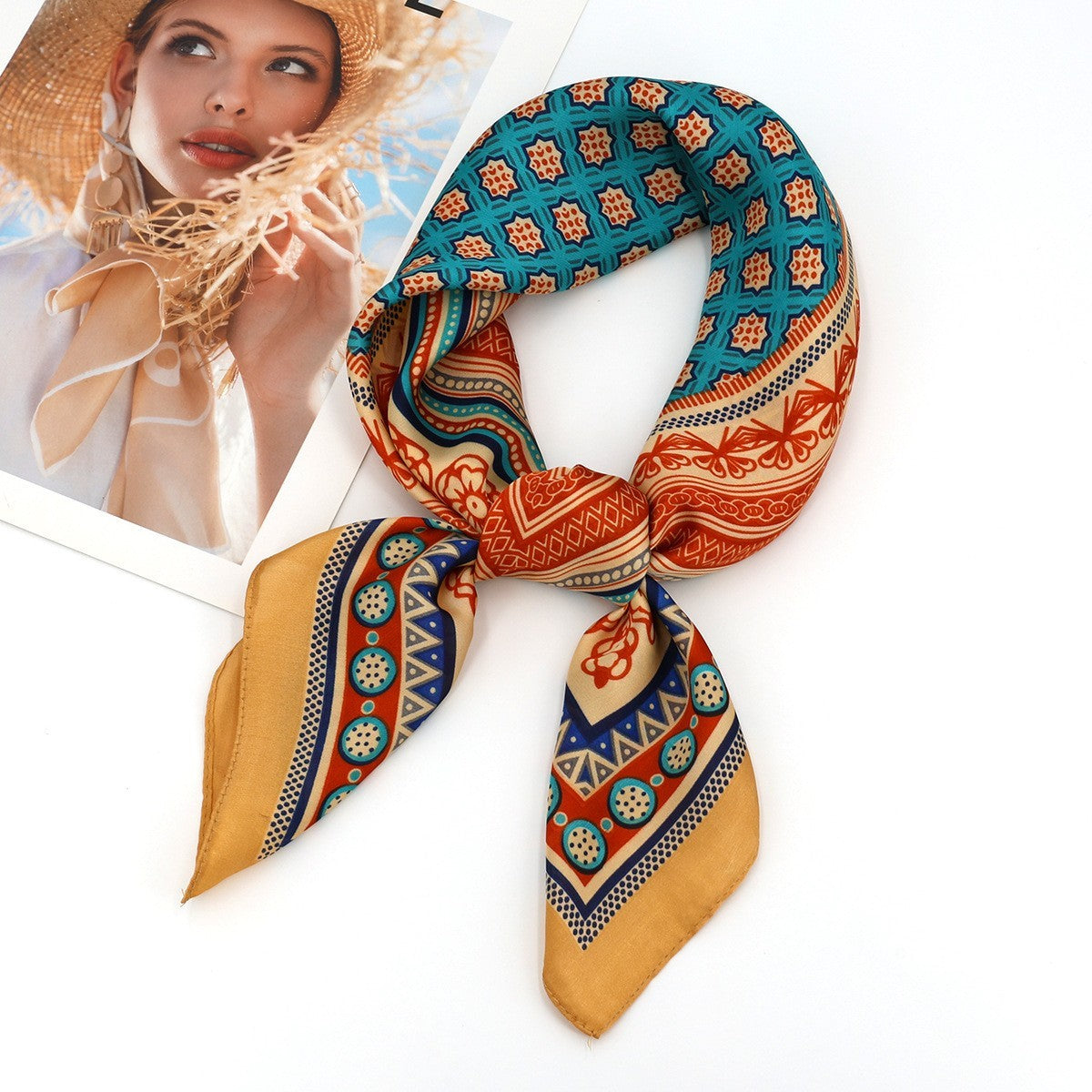 Boho Print Satin Silk Feel Square Scarf Women Neck Hair Head Wrap Bandana