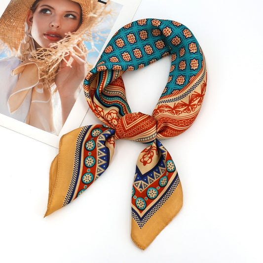 Boho Print Satin Silk Feel Square Scarf Women Neck Hair Head Wrap Bandana
