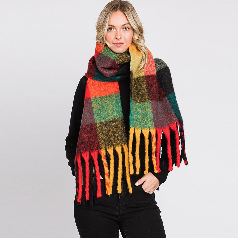 Multi-Colored Plaid Check Scarf Shawl Wrap Oversized Fall Winter Women