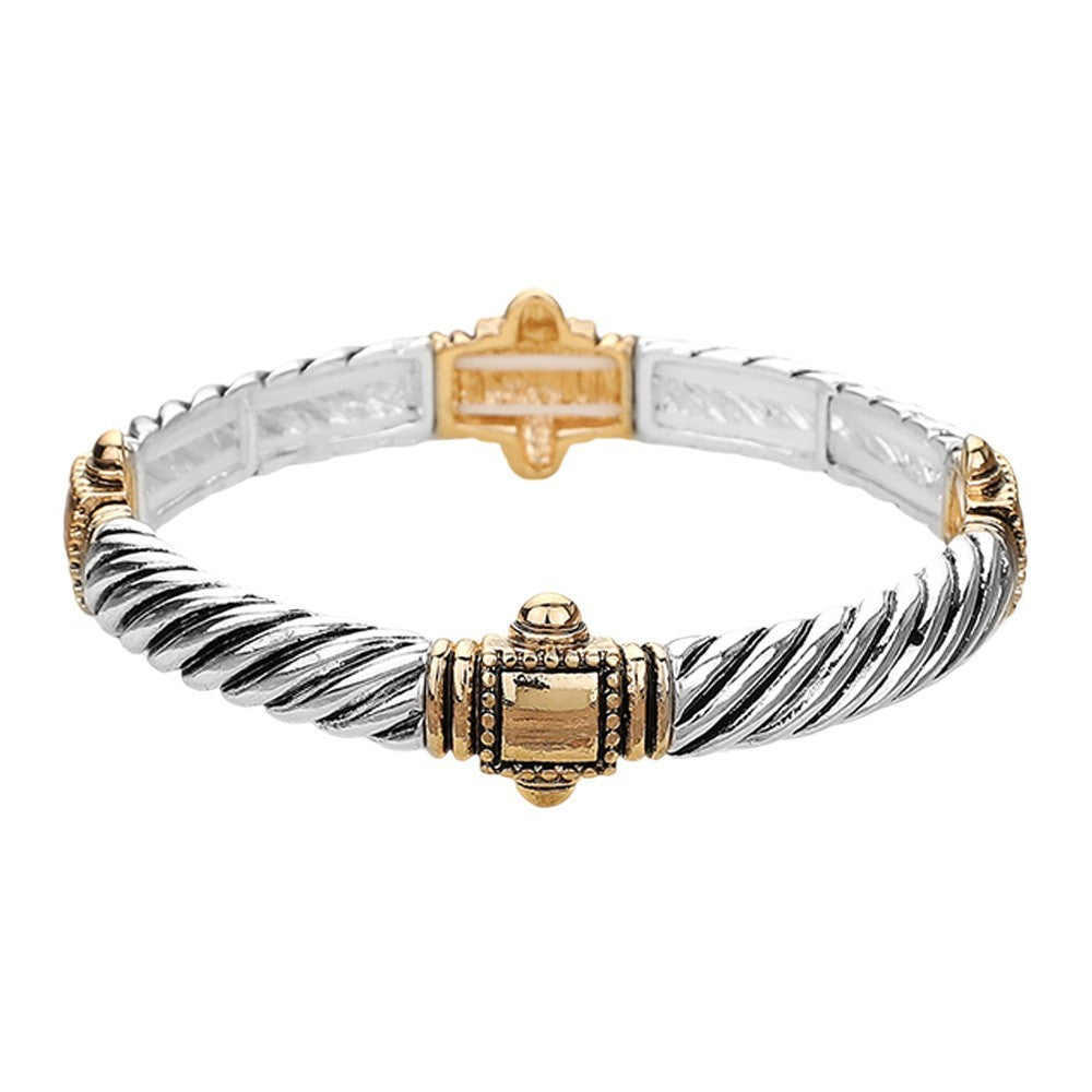 Hot Deal 2-Piece Set Gold & Silver-Tone Twisted Cable Bangle Bracelets Unisex