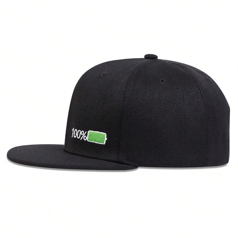 Battery Life Snapback Hat Set 1% Low & 100% Full Charge Embroidered Cap