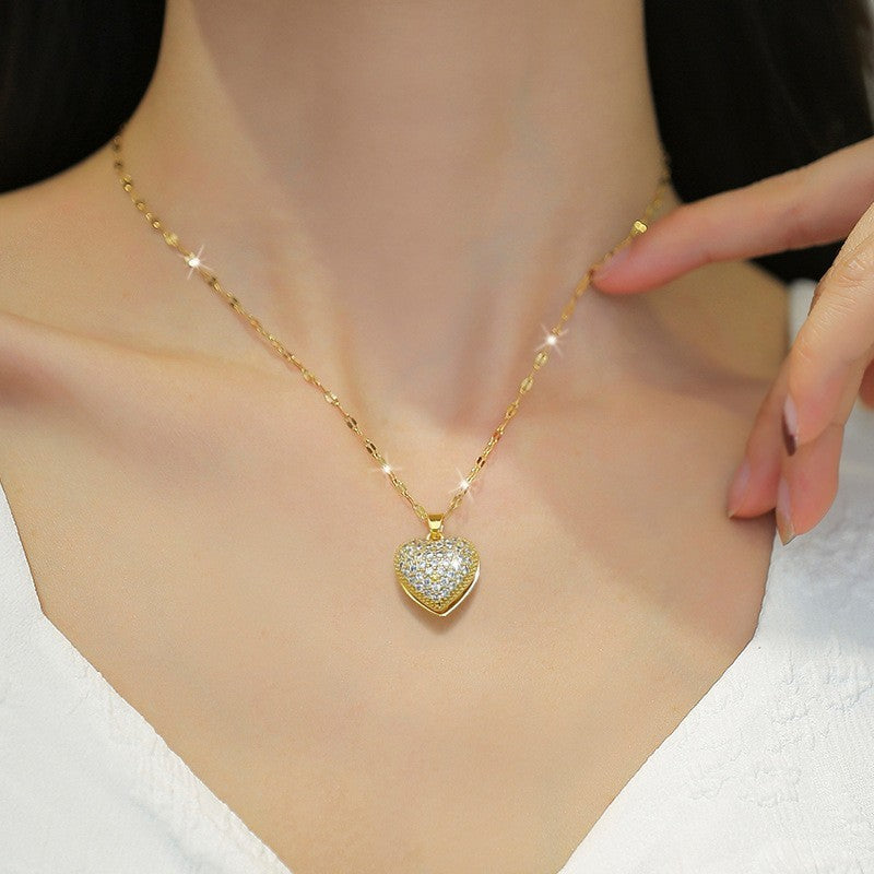 Luxury Cubic Zirconia Pearl Heart Locket Necklace Gold Tone