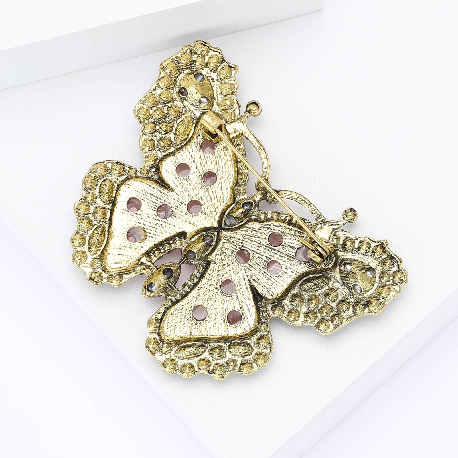 Sparkly Crystal Pink Blue Butterfly Brooch Pin Vintage Style Fashion Jewelry