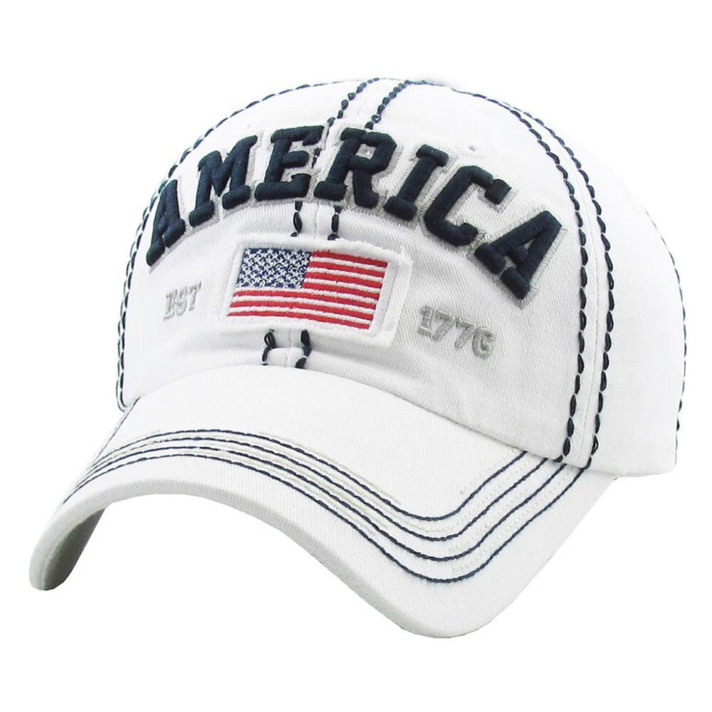 Vintage USA American Flag Baseball Cap Adjustable Distressed Patriotic Hat