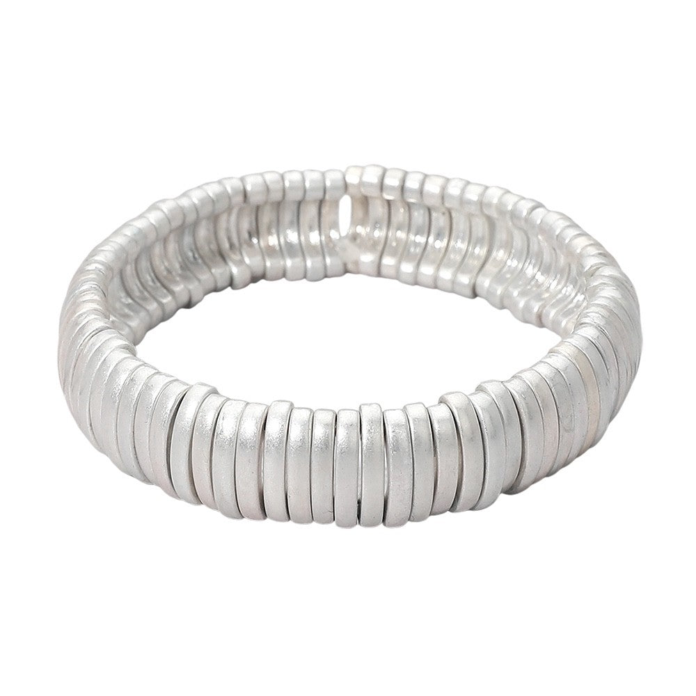 Silver Metallic Elastic Multi-Disc Stretch Bracelet for Men and Women, 0.6"