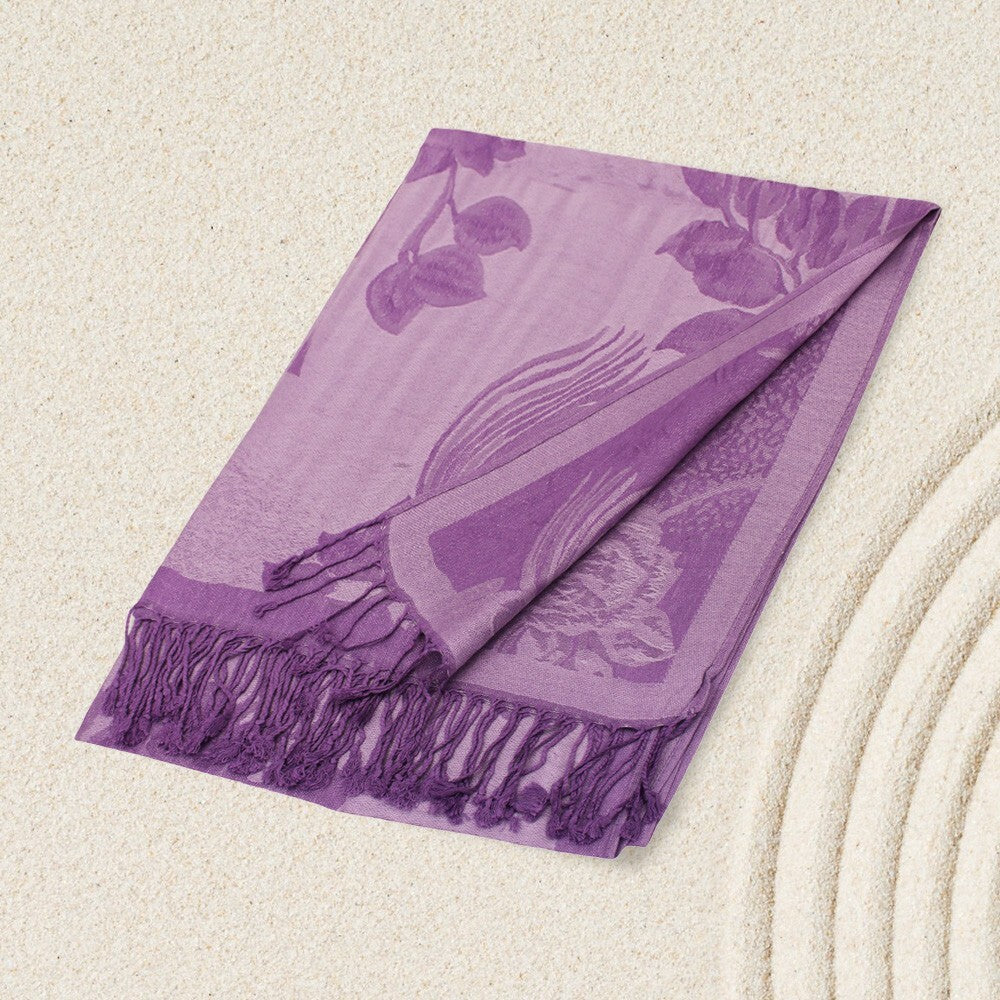Elegant 2-Piece Scarf Bundle: Purple & Lavender Floral Pashmina Set for Women