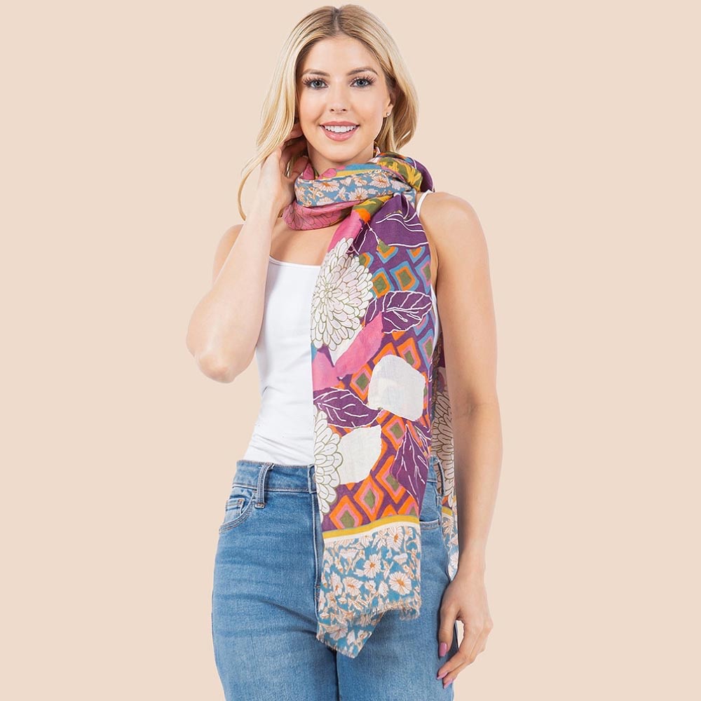 Bohemian Floral Print Multi-Pattern Lightweight Scarf One Size Accessory