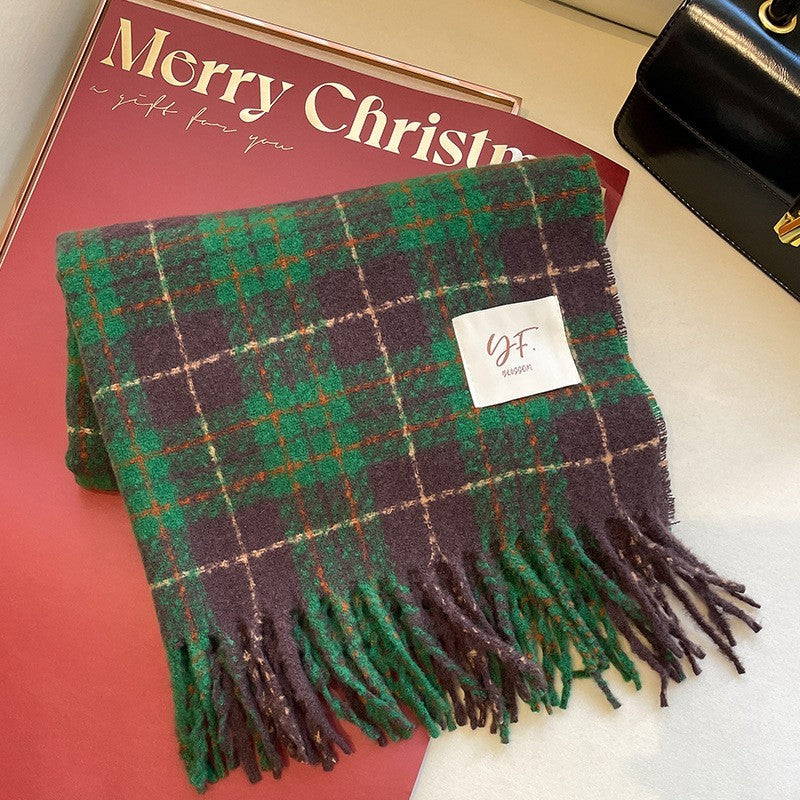 2 Pack Oversized Plaid Scarves Set Faux Cashmere Winter Shawl Wrap Red Green