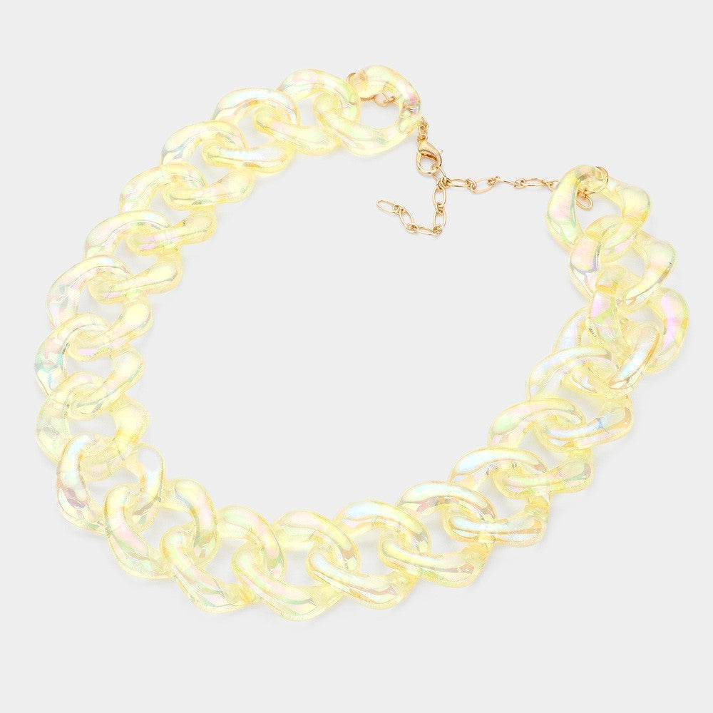 Hologram Iridescent Resin Link Necklace – Chunky Acrylic Chain Statement Jewelry