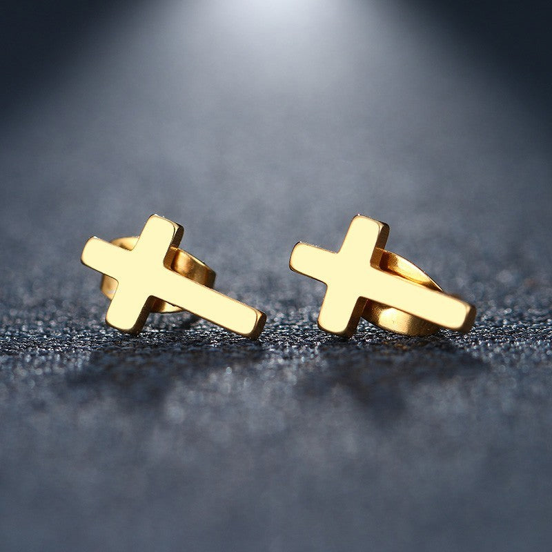 2pcs Minimalist Cross Stud Earrings Set Gold Silver Tone Stainless Steel