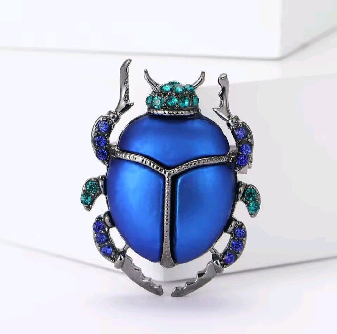 Blue Rhinestone Beetle Brooch for Women Unisex Crystal Insect Pin Jewelry