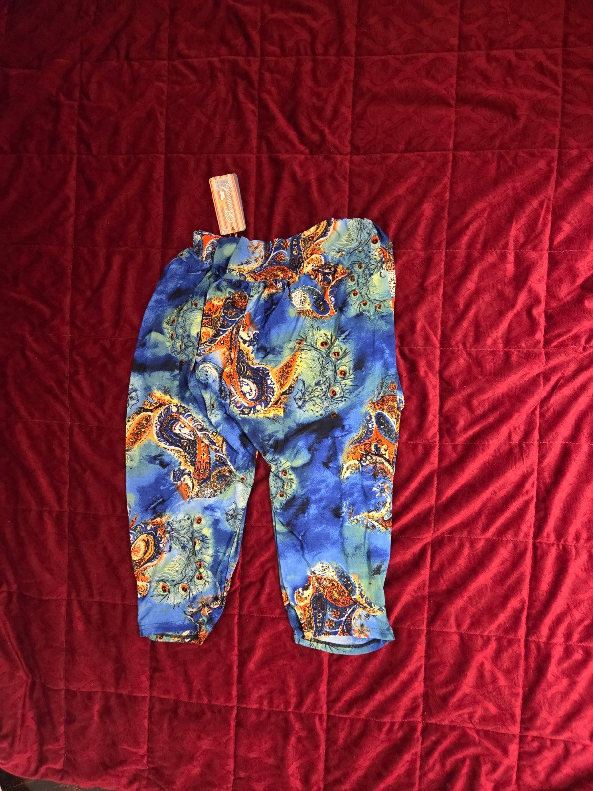 Women’s Blue Paisley Harem Shorts XL with Pockets Boho Lightweight Summer Shorts