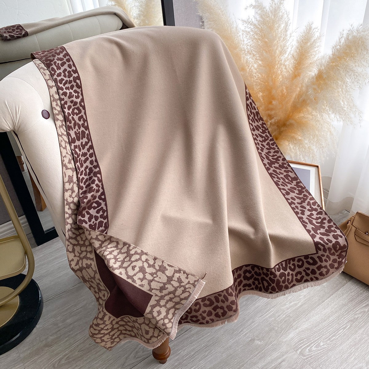 Beige Brown Leopard Print Shawl Scarf Wrap Oversized Women's Winter Gift