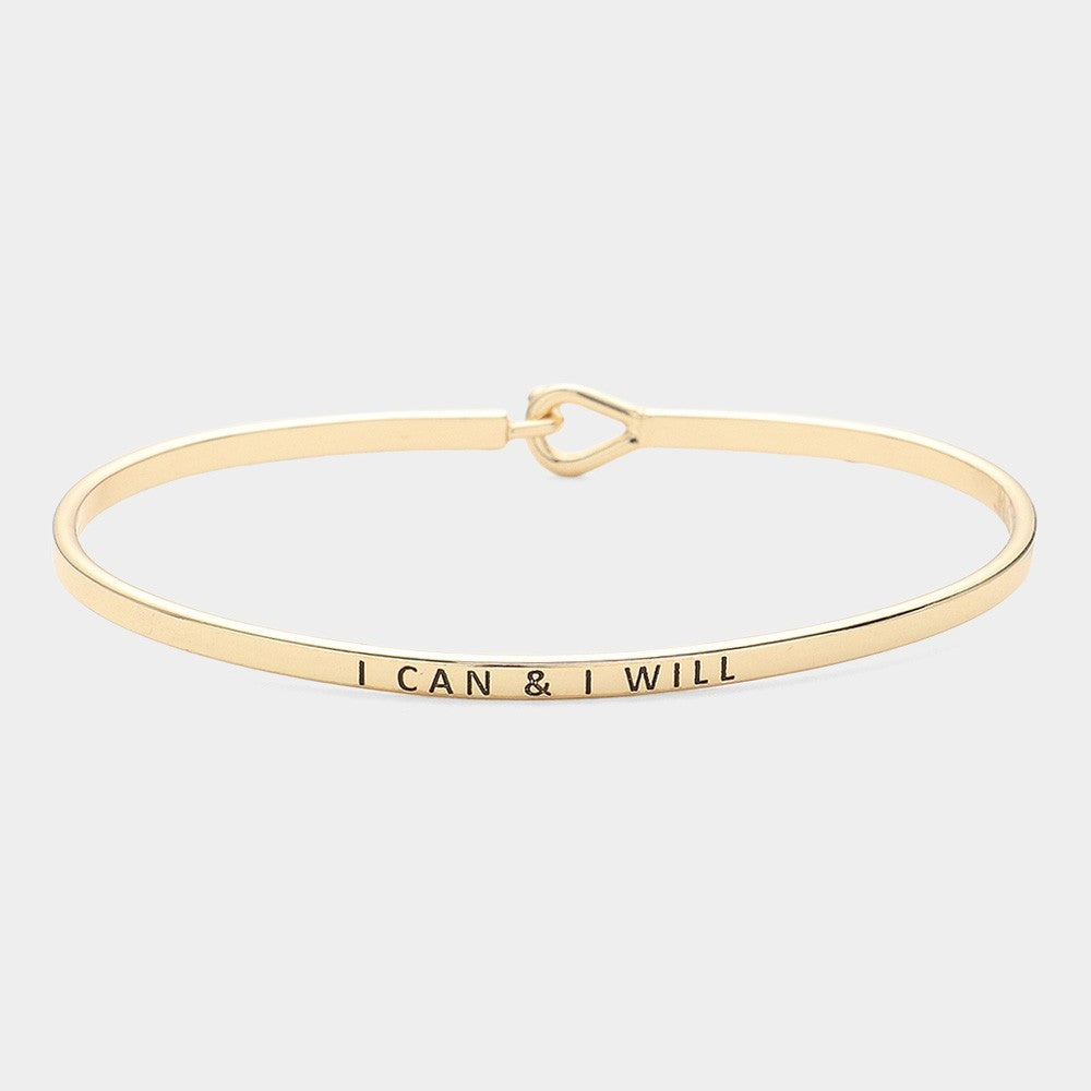 2pcs “I Can & I Will” Hook Bracelet Set Brass Metal Gold & Silver Inspirational